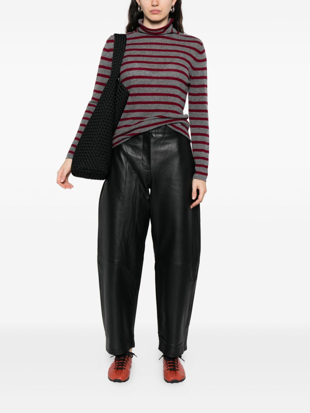 BEYOU Striped Cashmere Turtleneck Sweater for Women