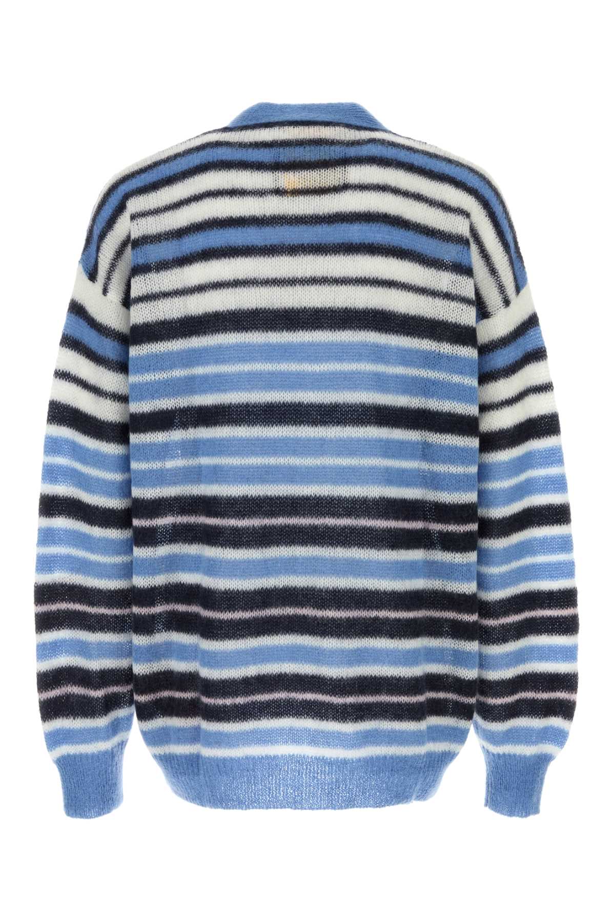 MARNI Men's Stripped Embroidered Mohair Blend Cardigan