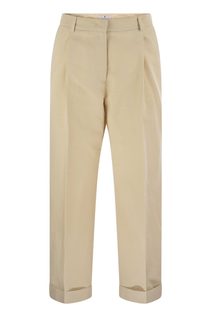 PT TORINO Cropped Wide Leg Cotton-Linen Trousers