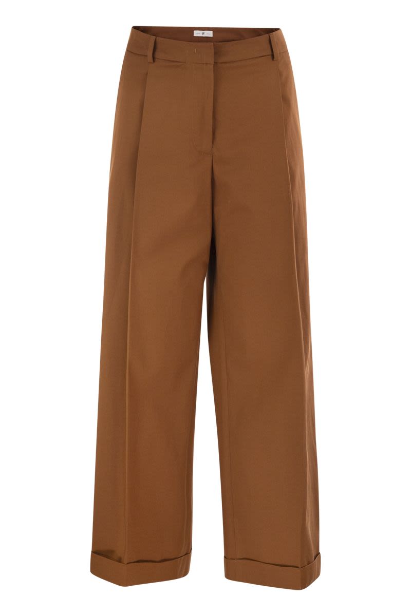 PT TORINO Cropped Wide Leg Stretch Cotton Gabardine Pants