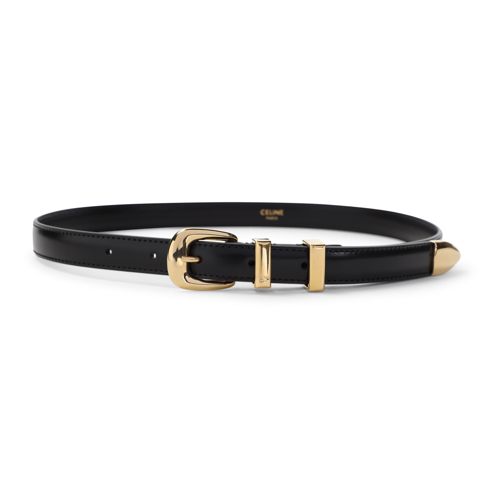 CELINE Adjustable 1.8cm Leather Belt with Gold-Tone Buckle