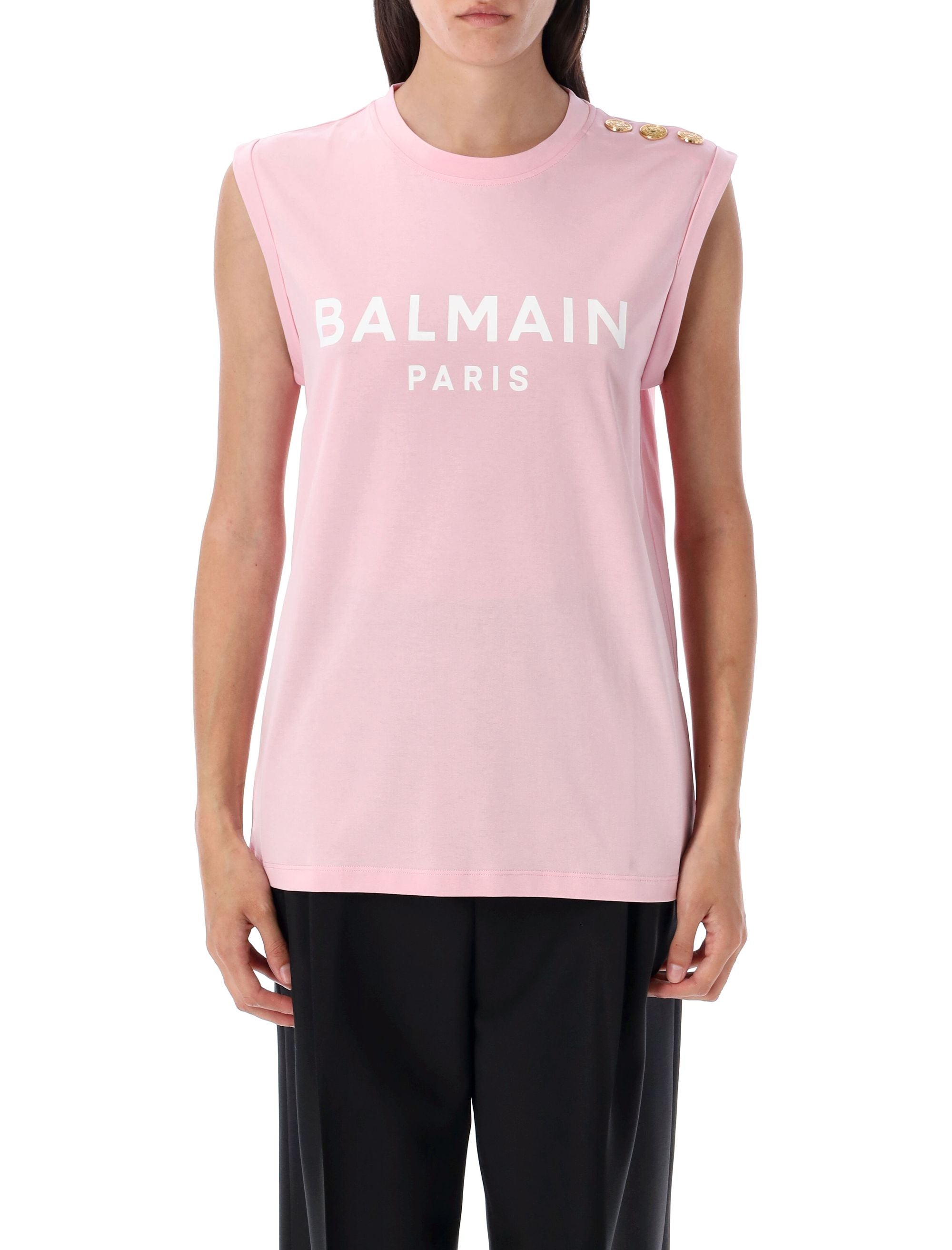 BALMAIN Relaxed Fit Tank Top with Decorative Buttons - Size S