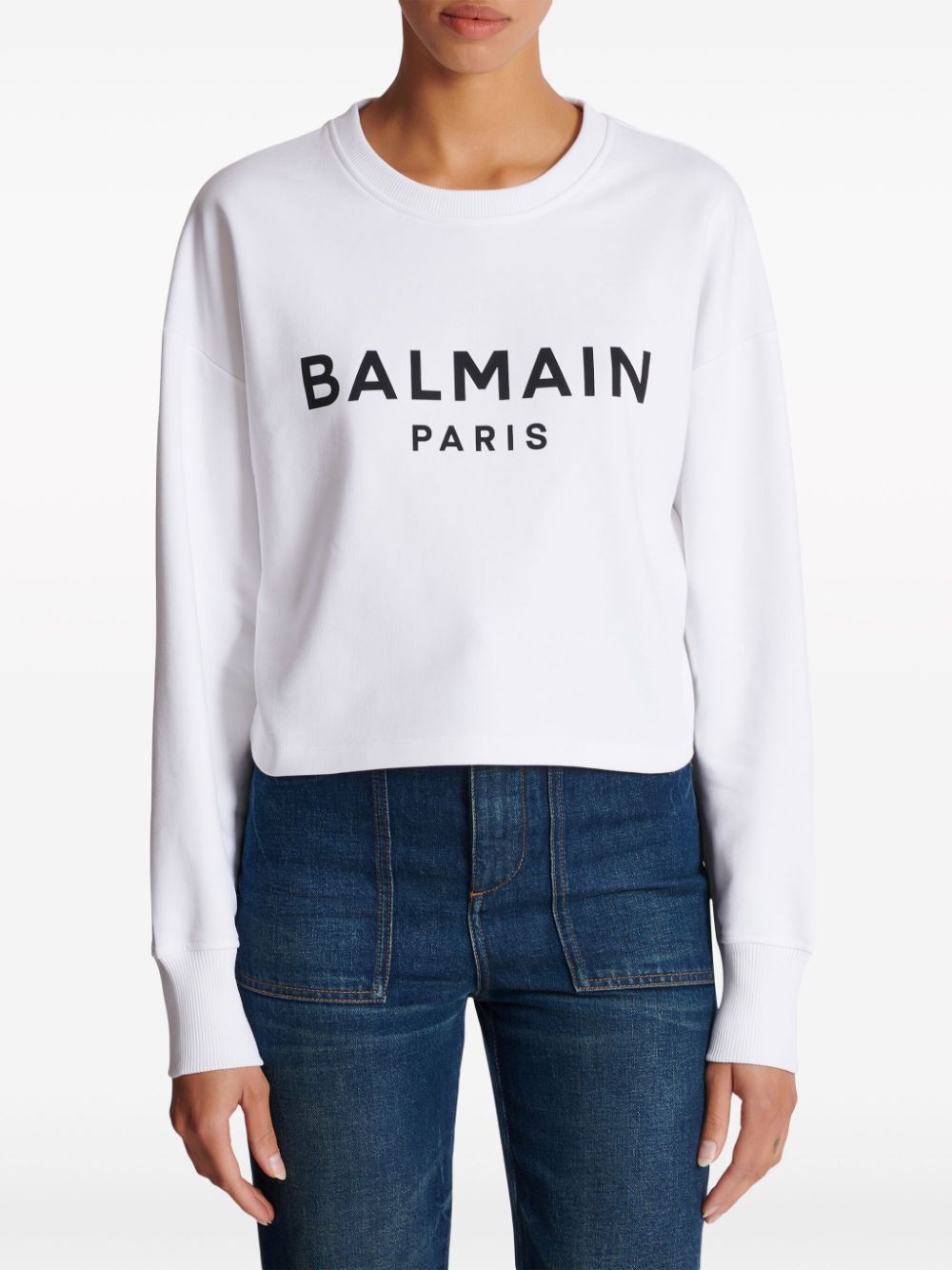 BALMAIN Organic Cotton Cropped Sweatshirt - Women’s Mini Fit