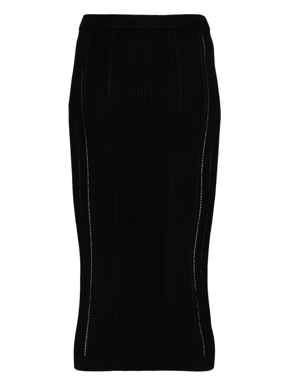 BALMAIN High Waist Five Button See Through Knit Midi Skirt