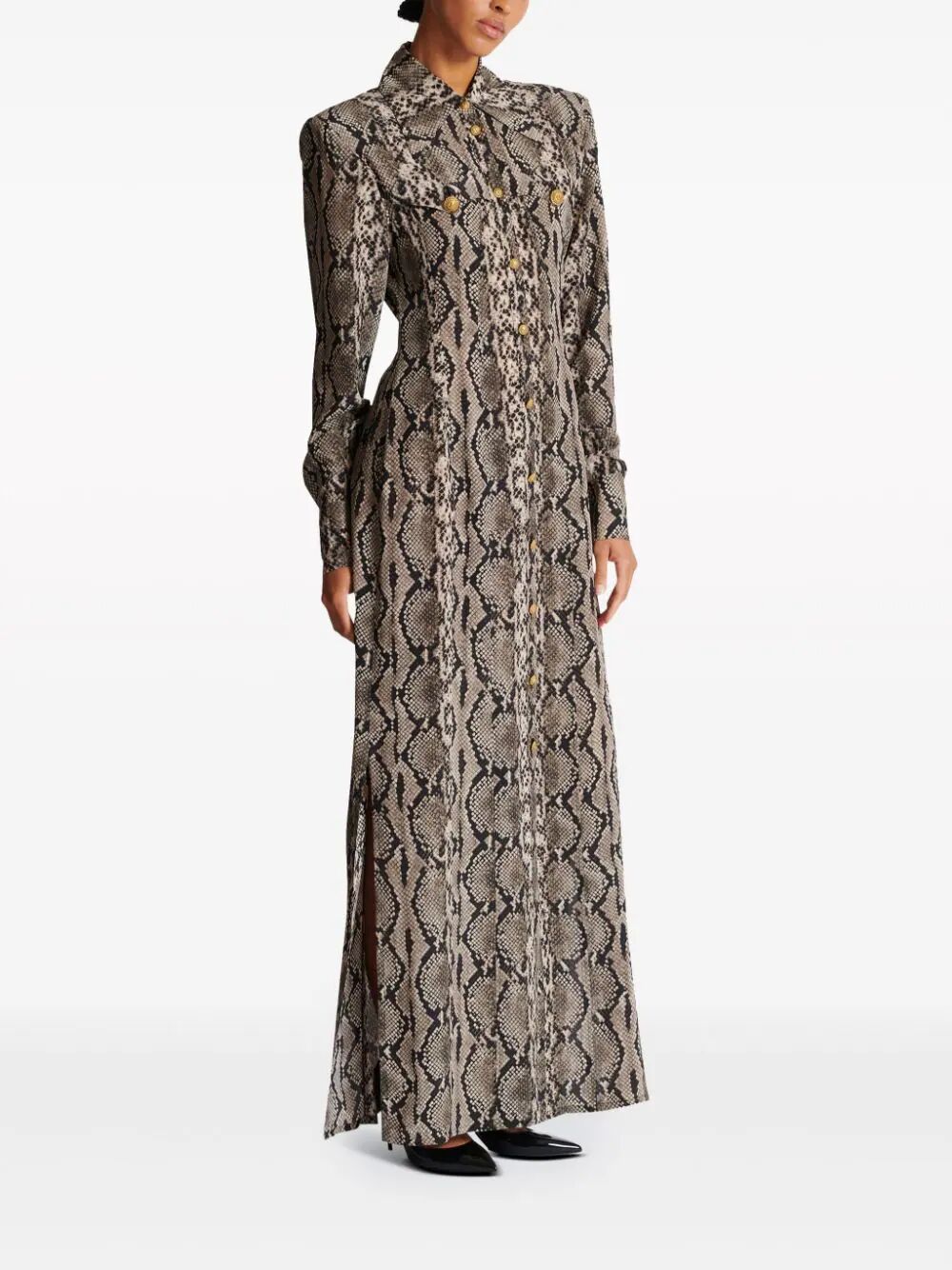BALMAIN Long Sleeve Python Satin Mini Shirt Dress