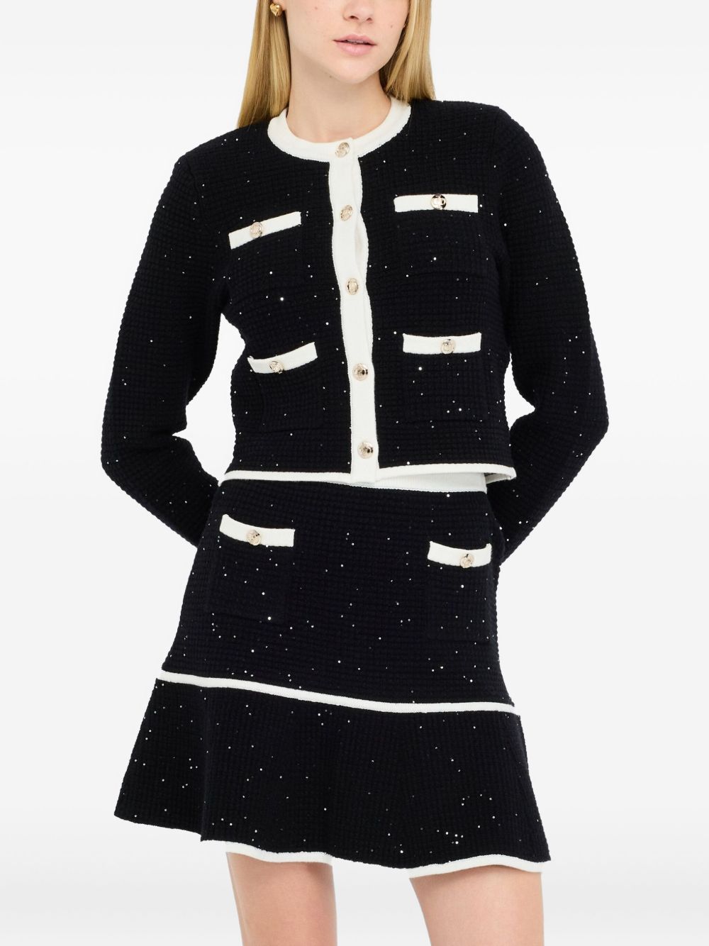 LIU JO Glitter Waffle Weave Trench with Breast Pockets