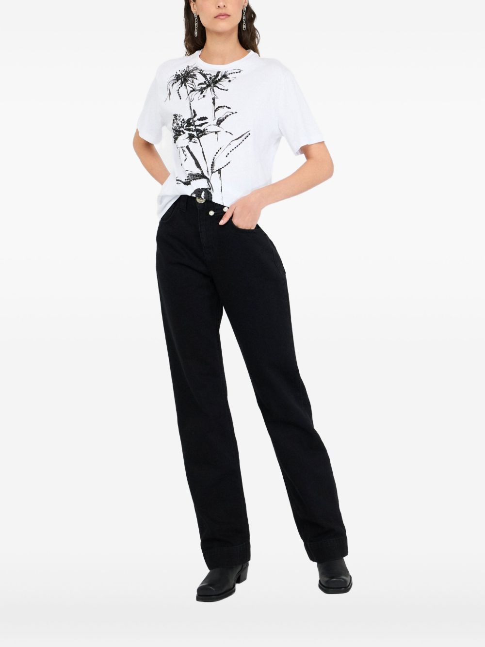 LIU JO Floral Rhinestone Crew-Neck Tee