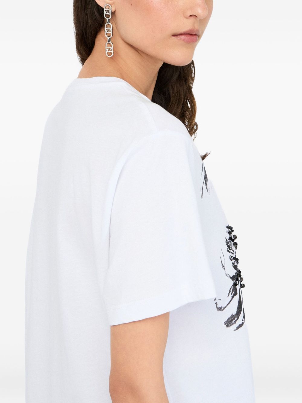 LIU JO Floral Rhinestone Crew-Neck Tee