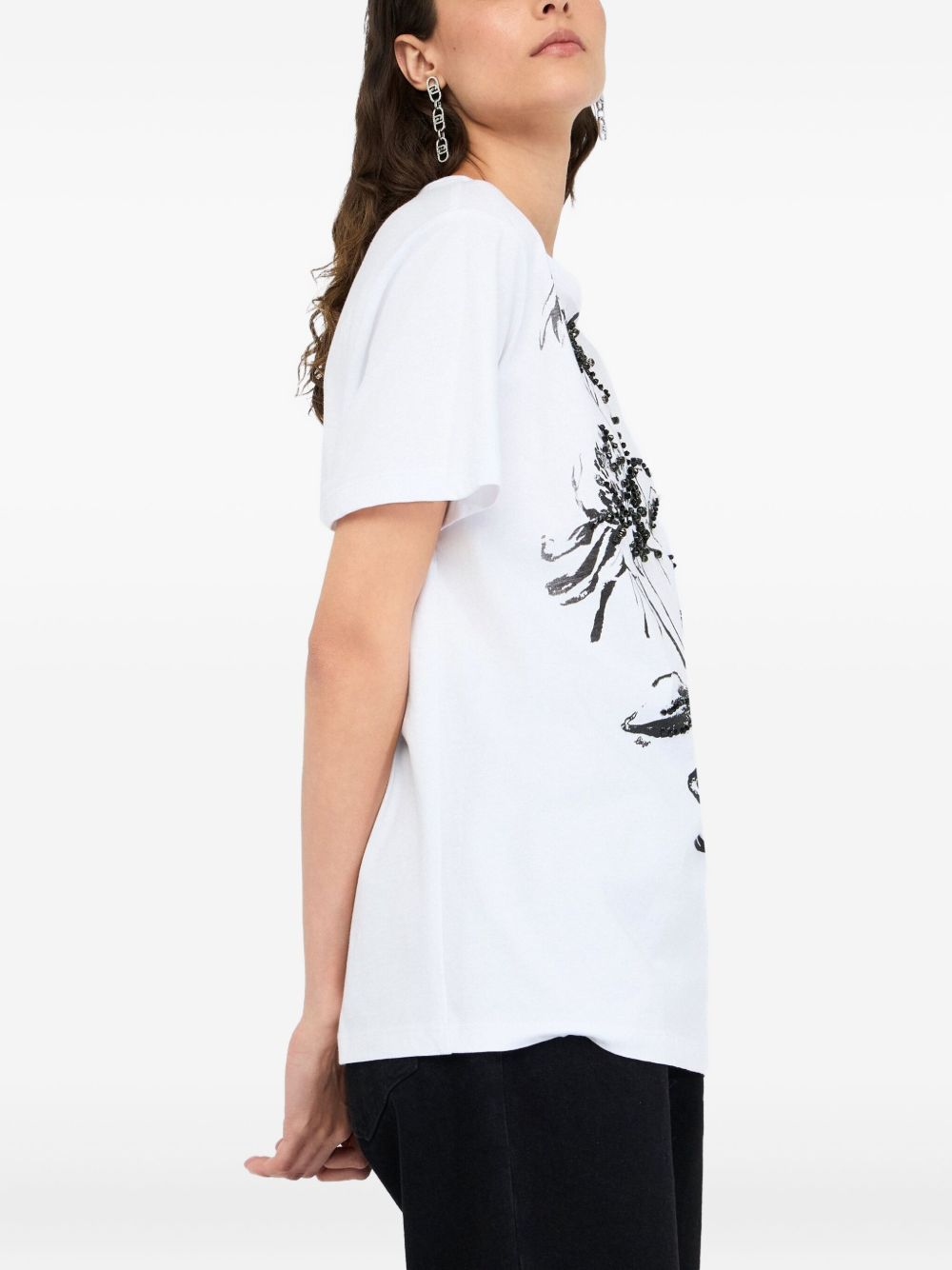 LIU JO Floral Rhinestone Crew-Neck Tee
