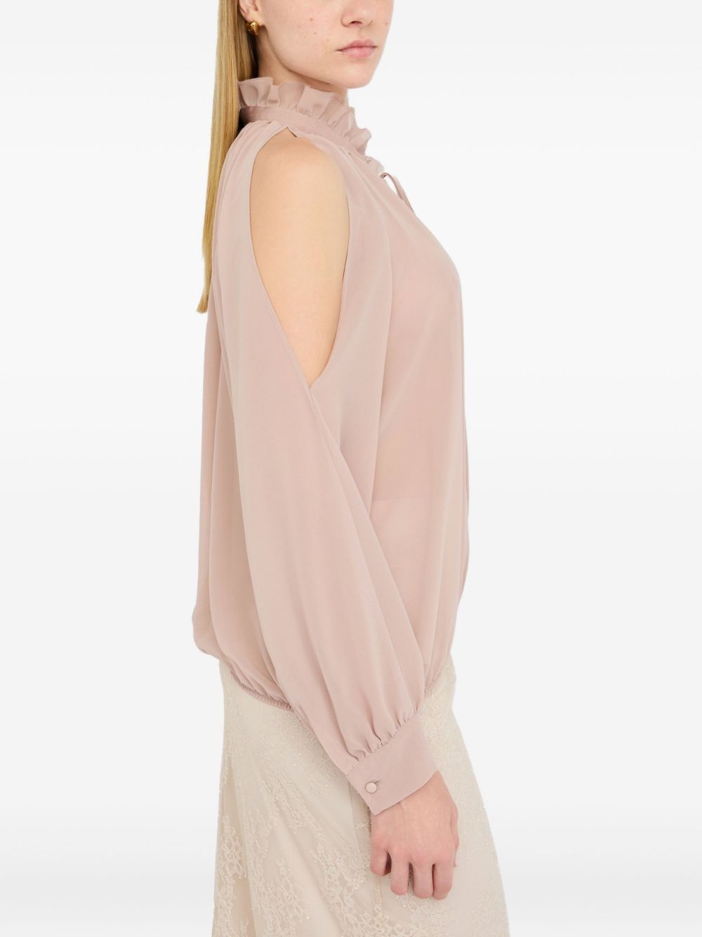 LIU JO Mock-Neck Open-Shoulder Top with Tassel Embellishment