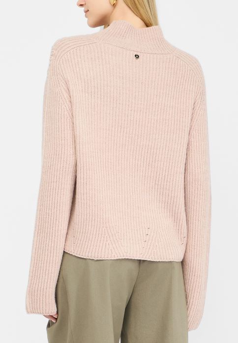 LIU JO Ribbed Knit High Neck Long Sleeve Top with Flower Embellishment