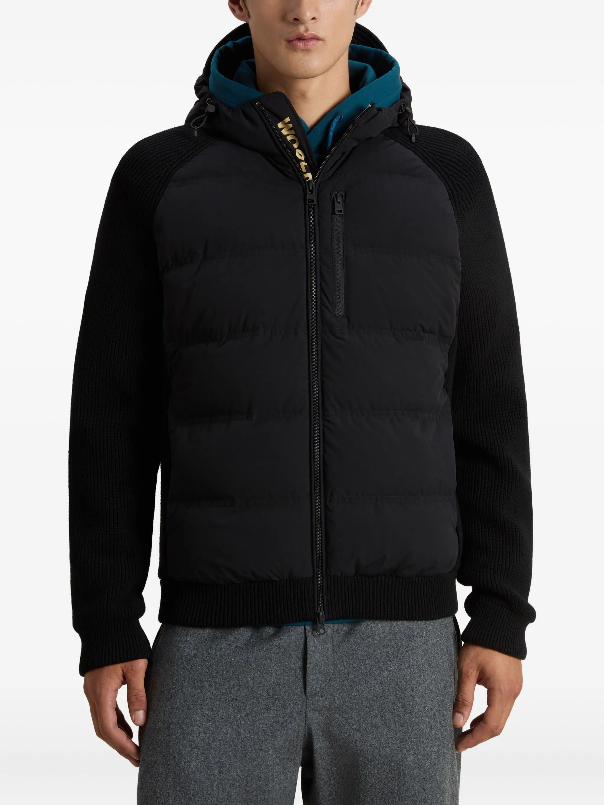 WOOLRICH Men's Hybrid Jacket with Removable Hood, Size M