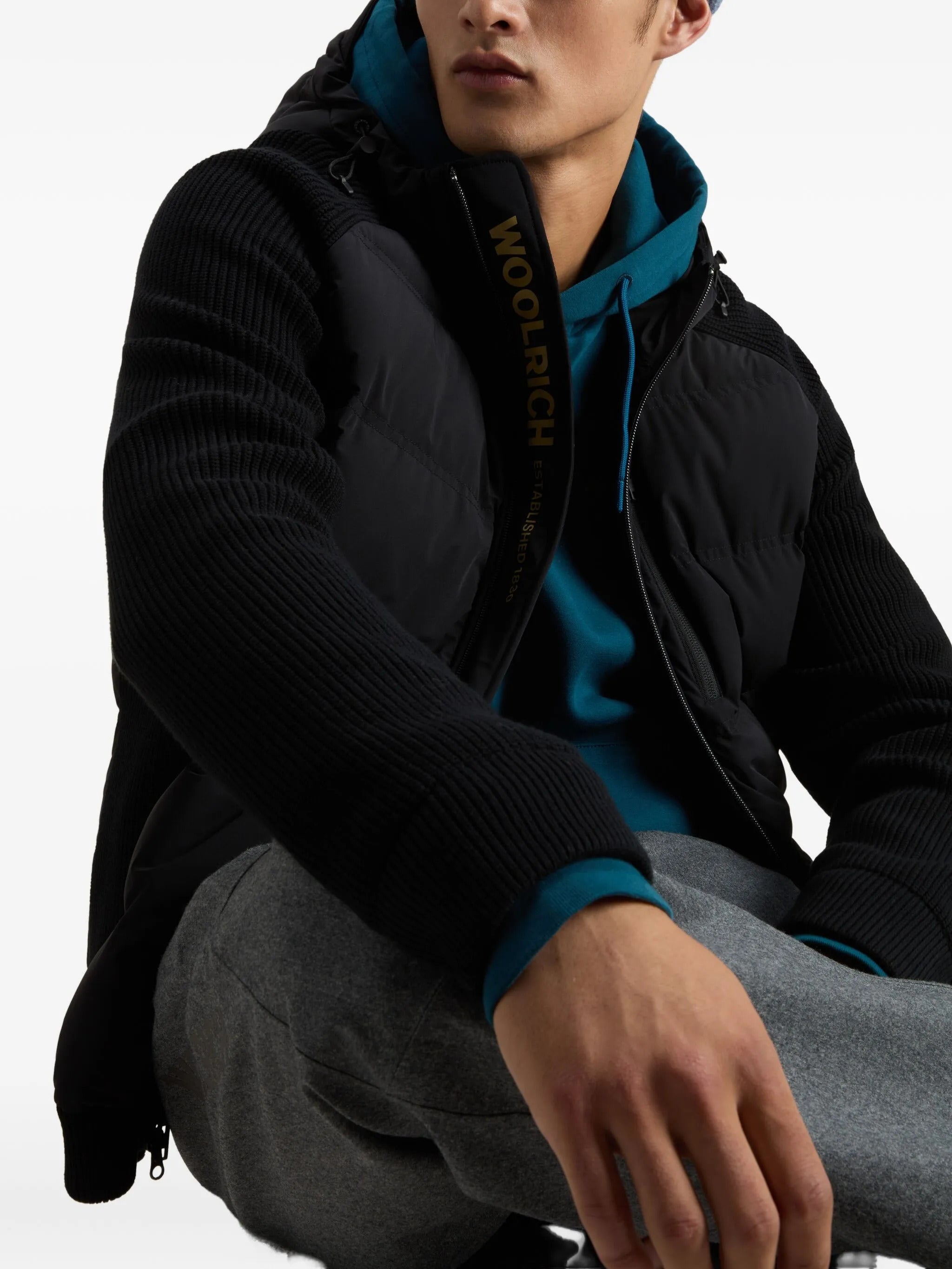 WOOLRICH Men's Hybrid Jacket with Removable Hood, Size M