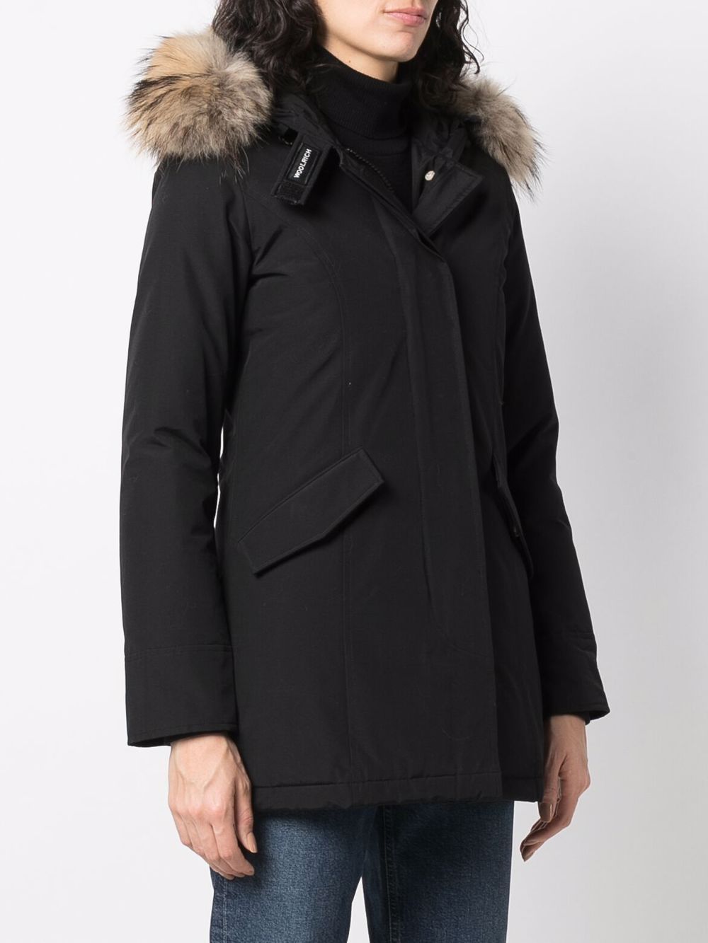 WOOLRICH Faux Fur-Trimmed Down Jacket with Concealed Fastening for Women