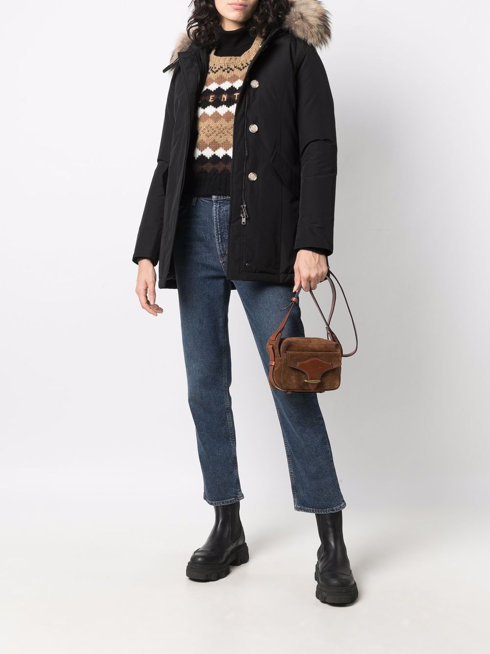 WOOLRICH Faux Fur-Trimmed Down Jacket with Concealed Fastening for Women