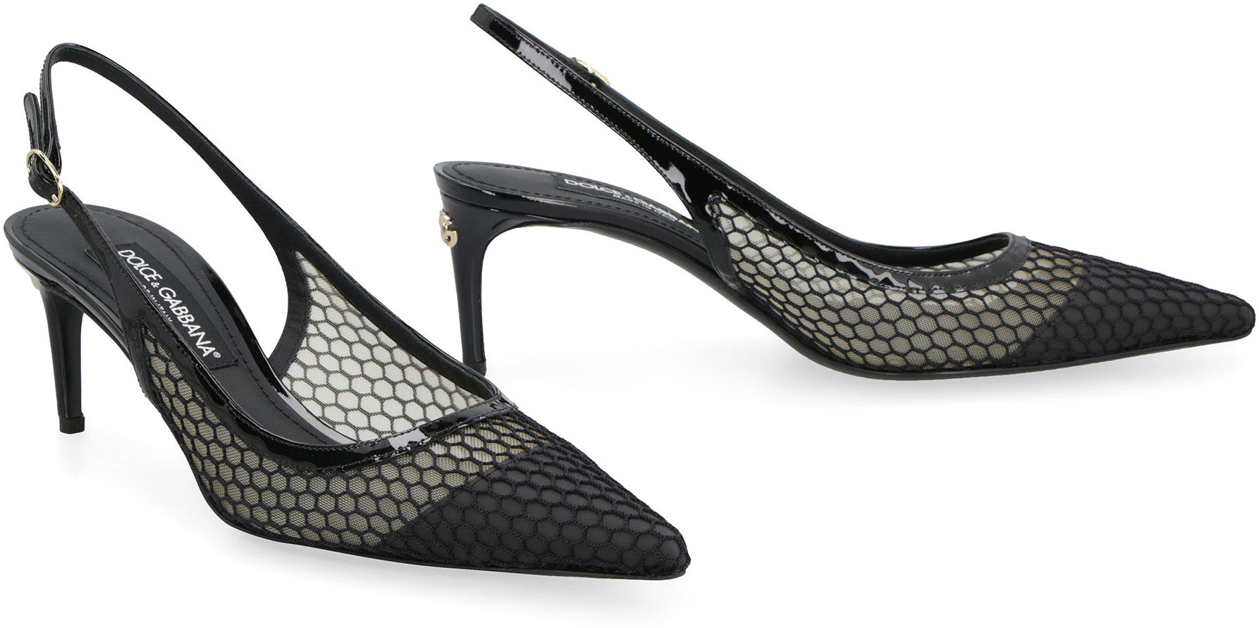 DOLCE & GABBANA Mesh and Patent Leather Slingback Pumps with 6cm Heel