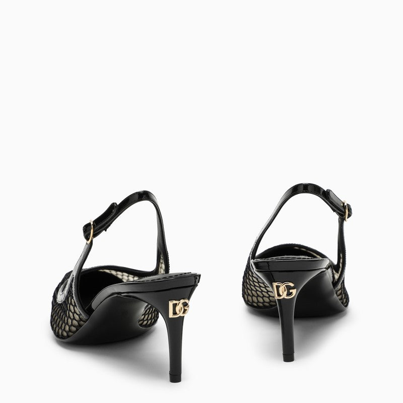 DOLCE & GABBANA Mesh and Patent Leather Slingback Pumps with 6cm Heel