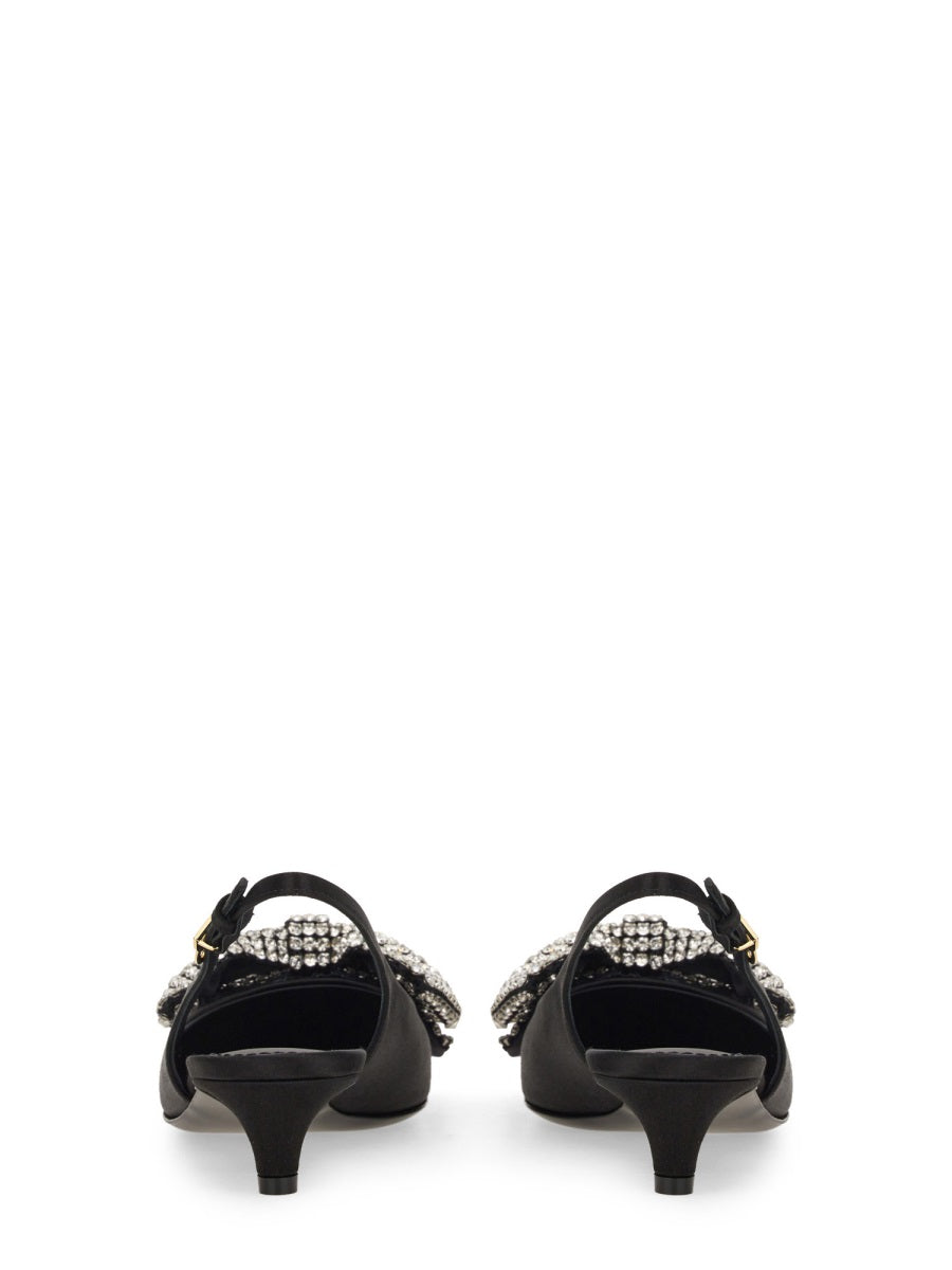 DOLCE & GABBANA Satin Slingback Pumps with Rhinestone Embroidery