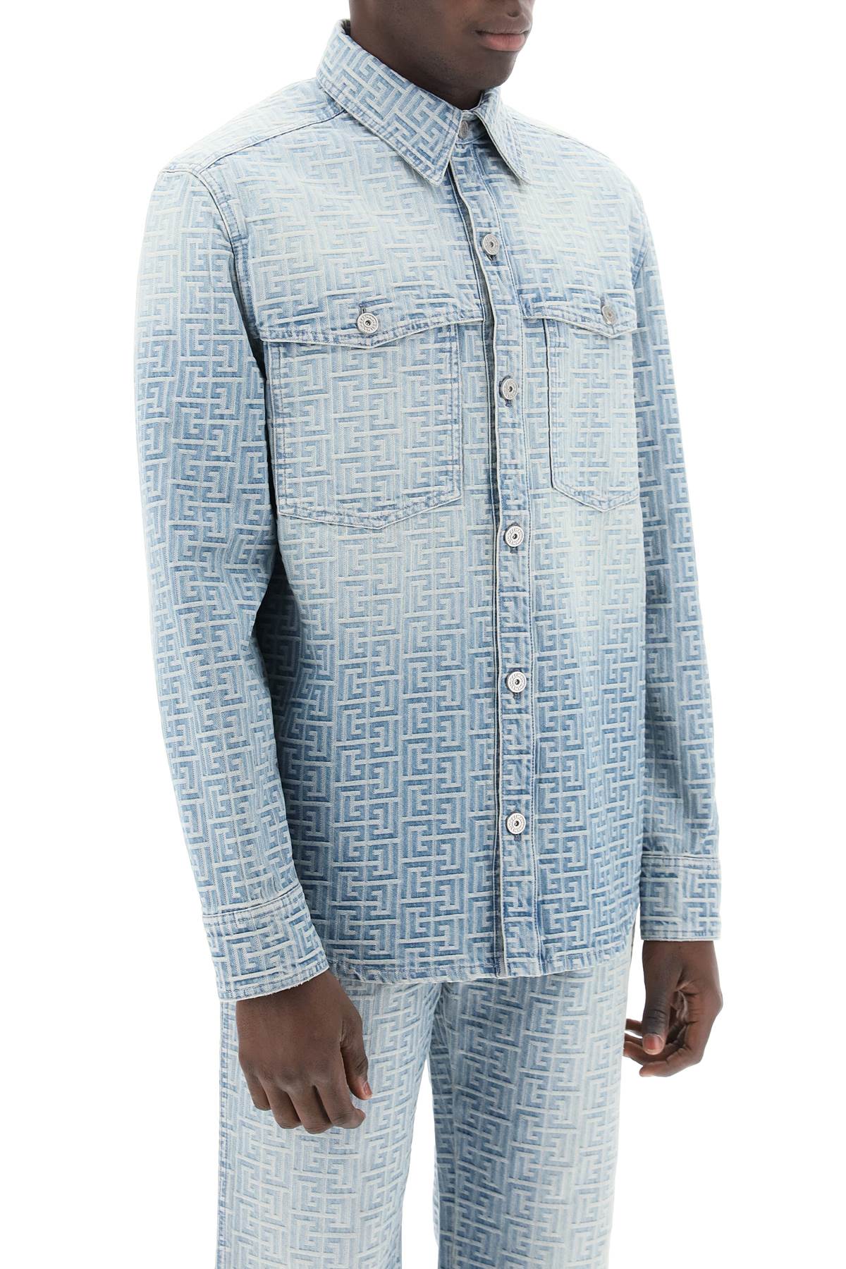 BALMAIN Men's Embroidered Denim Shirt - SS24