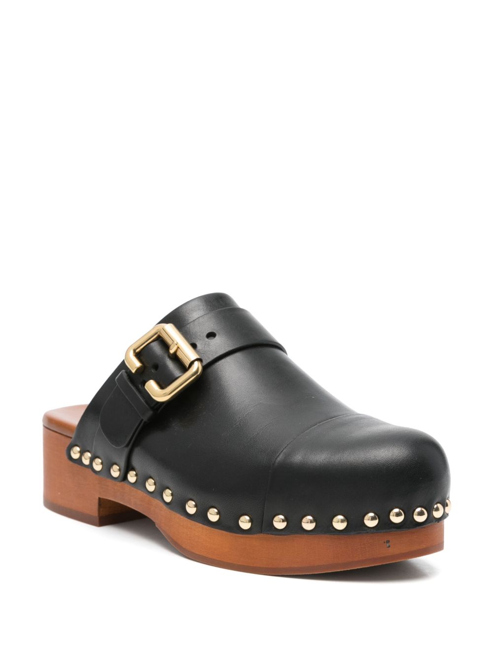 CHLOÉ Women's Slip-On Leather Clogs with Decorative Buckle Detail