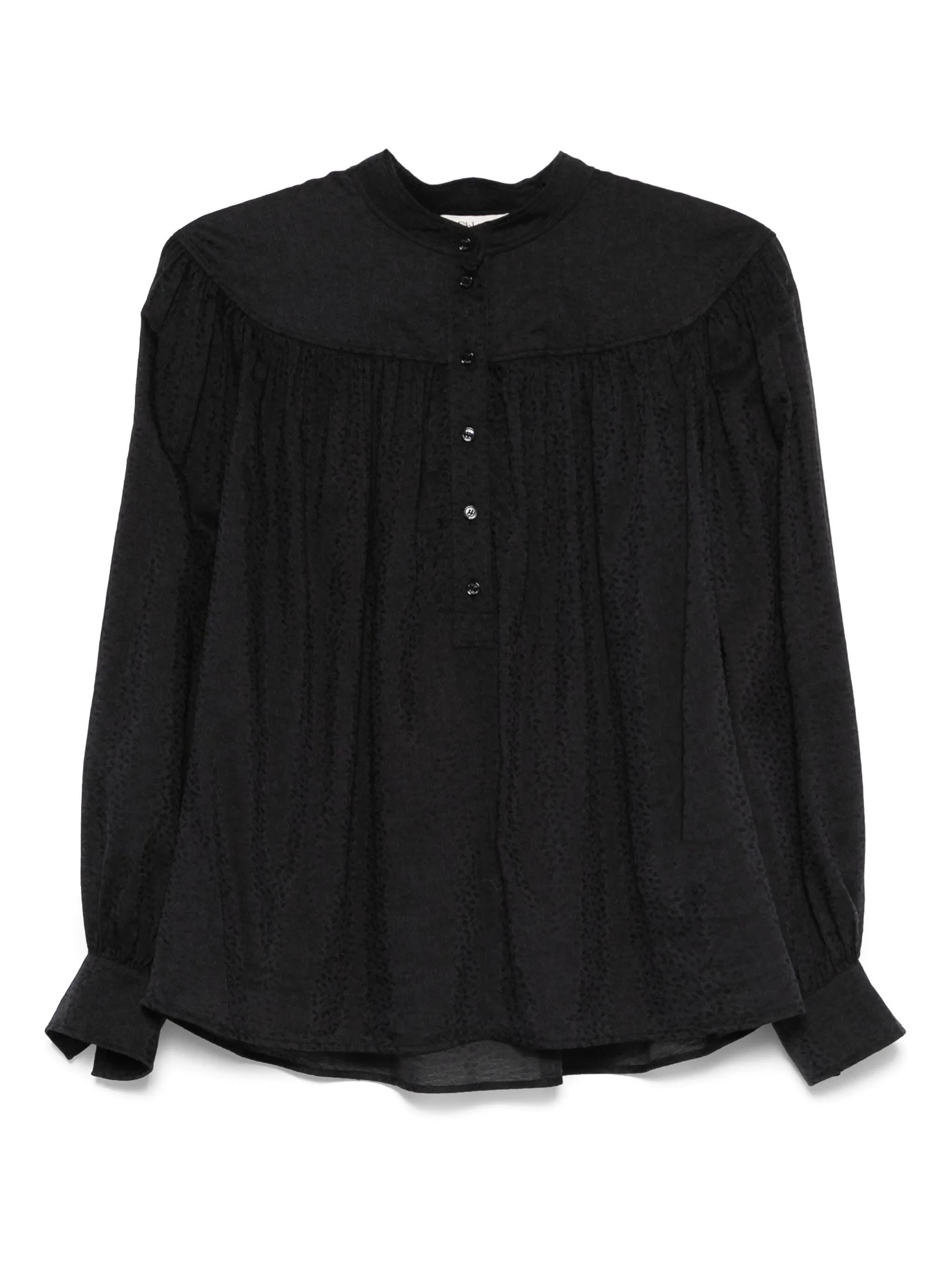 CHLOÉ Jacquard Blouse with Front Buttons and Gathered Details - Size 36