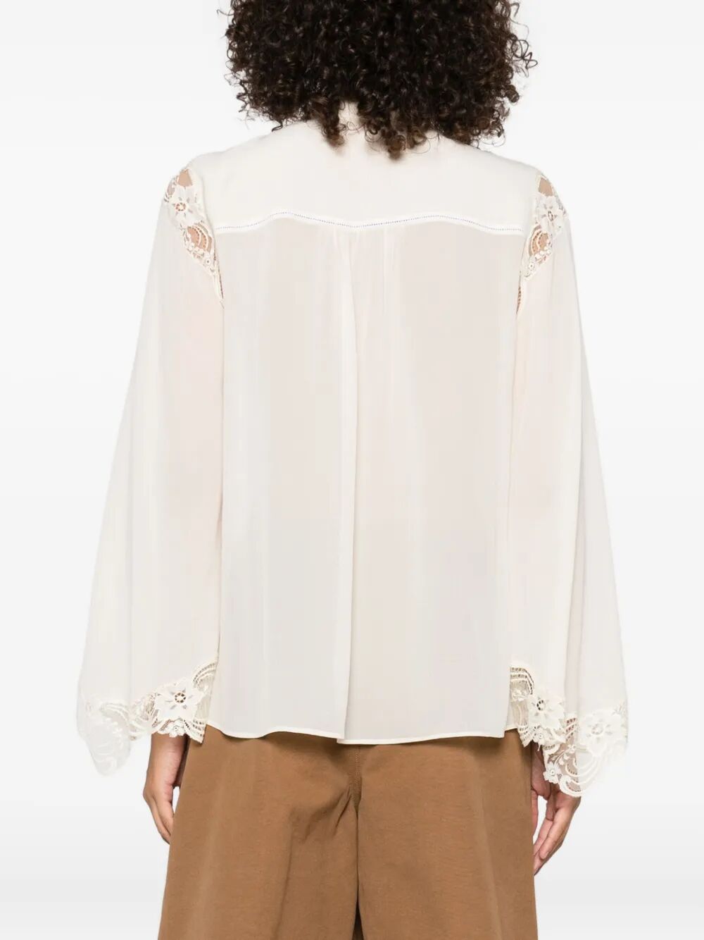 CHLOÉ Lace-Trimmed Blouse with High Neck and Long Sleeves