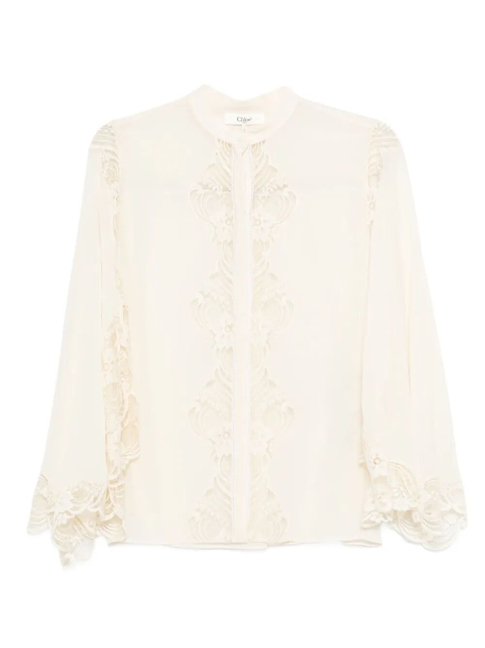 CHLOÉ Lace-Trimmed Blouse with High Neck and Long Sleeves