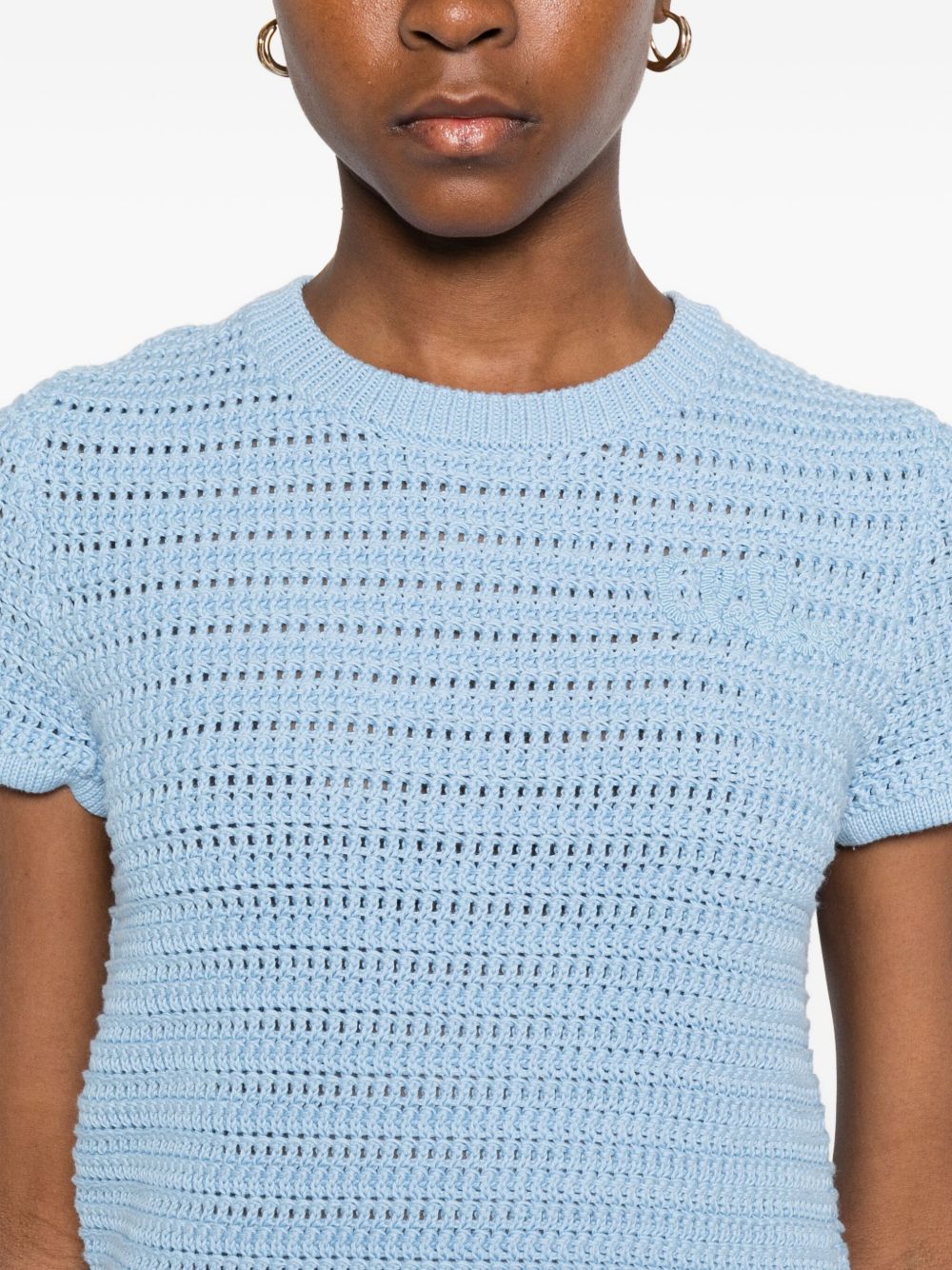 CHLOÉ Cotton Knit Top with Logo for Women - Short Sleeve, Round Neck