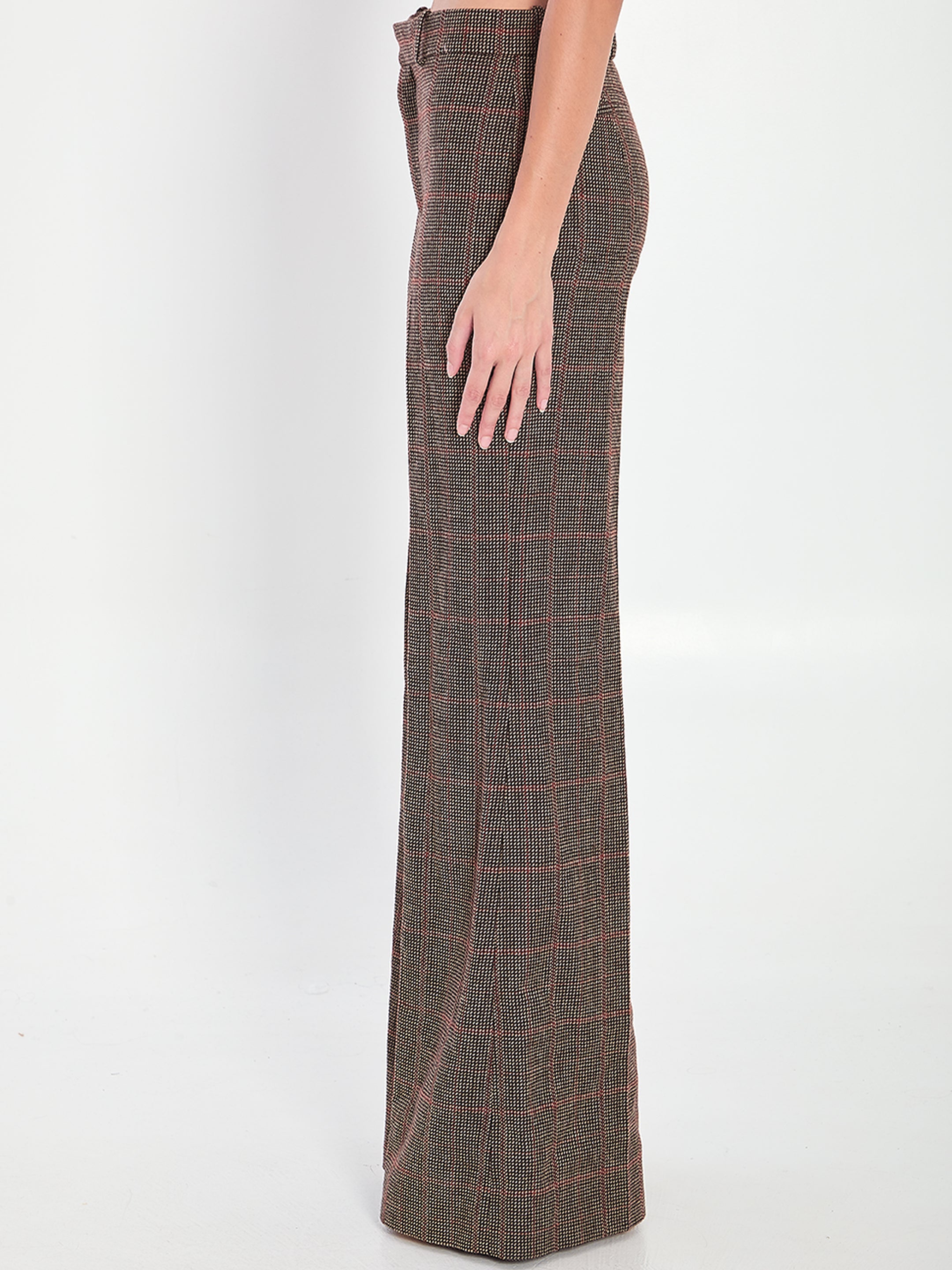 CHLOÉ Flared Checkered Wool Trousers with Mini Flap Pocket