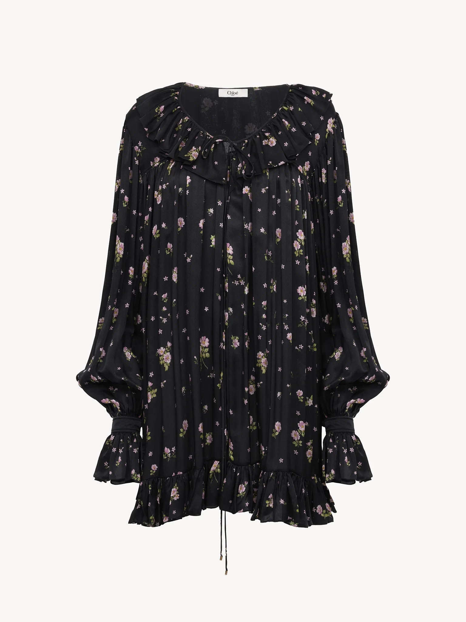 CHLOÉ Gathered Mini Dress with Ruffle Trims - Size 36