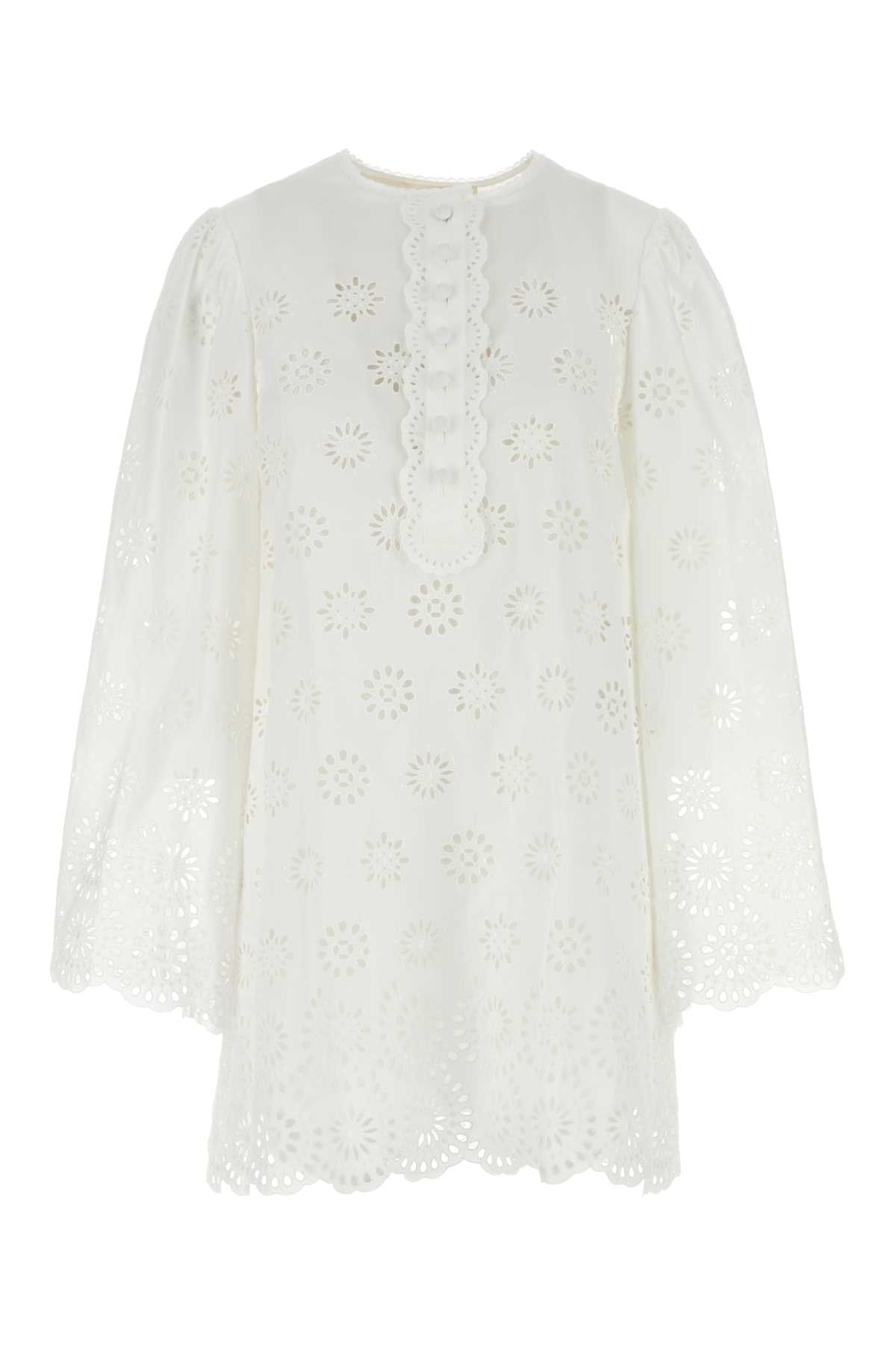 CHLOÉ Elegant Mini Dress with Broderie Anglaise Details