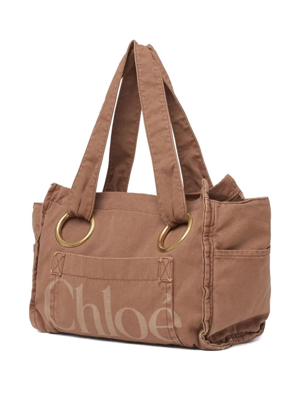 CHLOÉ Oversized Tote Handbag with Signature Logo - 32 cm x 39 cm