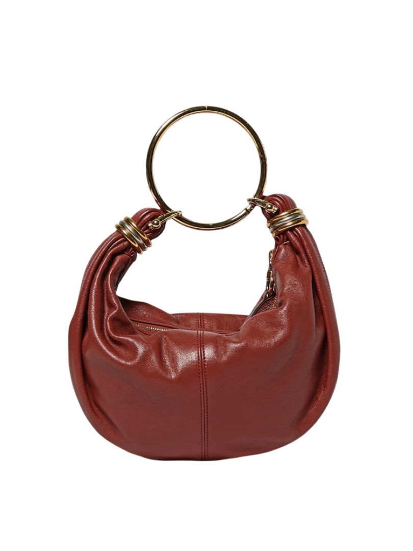 CHLOÉ Grained Leather Hobo Handbag with Removable Handle - 32 x 14 x 10 cm