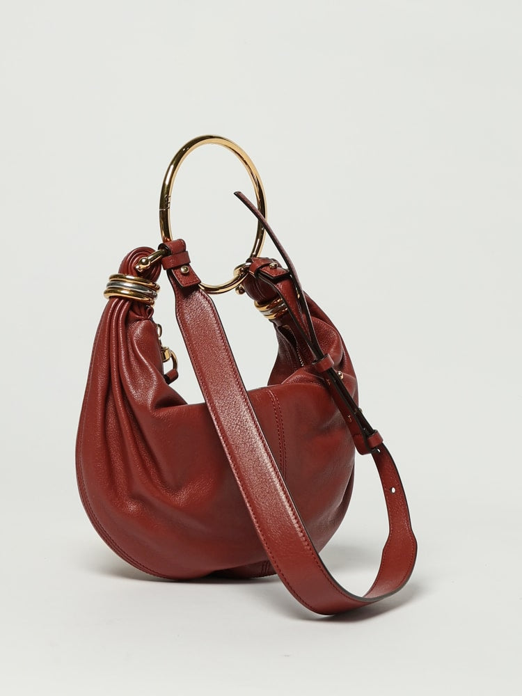 CHLOÉ Grained Leather Hobo Handbag with Removable Handle - 32 x 14 x 10 cm