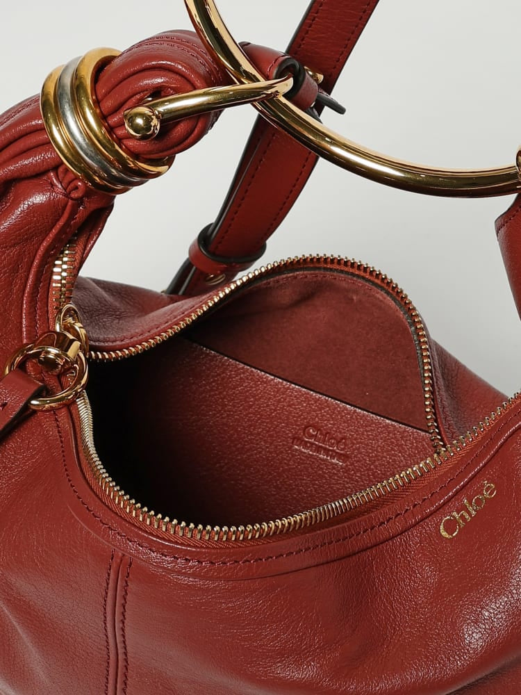 CHLOÉ Grained Leather Hobo Handbag with Removable Handle - 32 x 14 x 10 cm