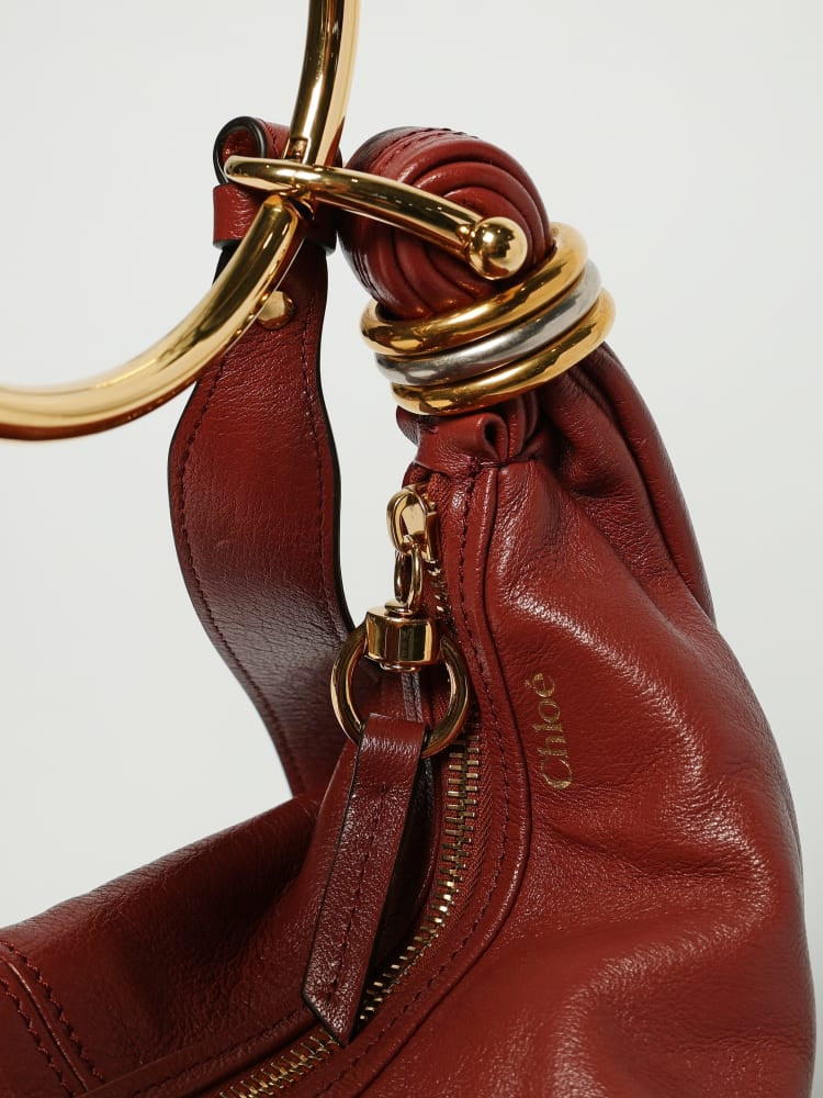 CHLOÉ Grained Leather Hobo Handbag with Removable Handle - 32 x 14 x 10 cm