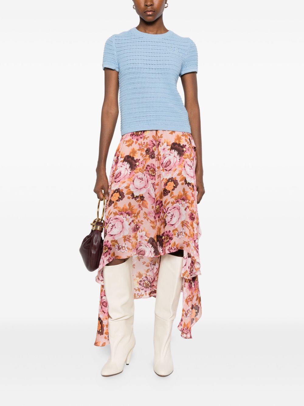 CHLOÉ Silk Printed Mini Skirt with Ruffled Detailing