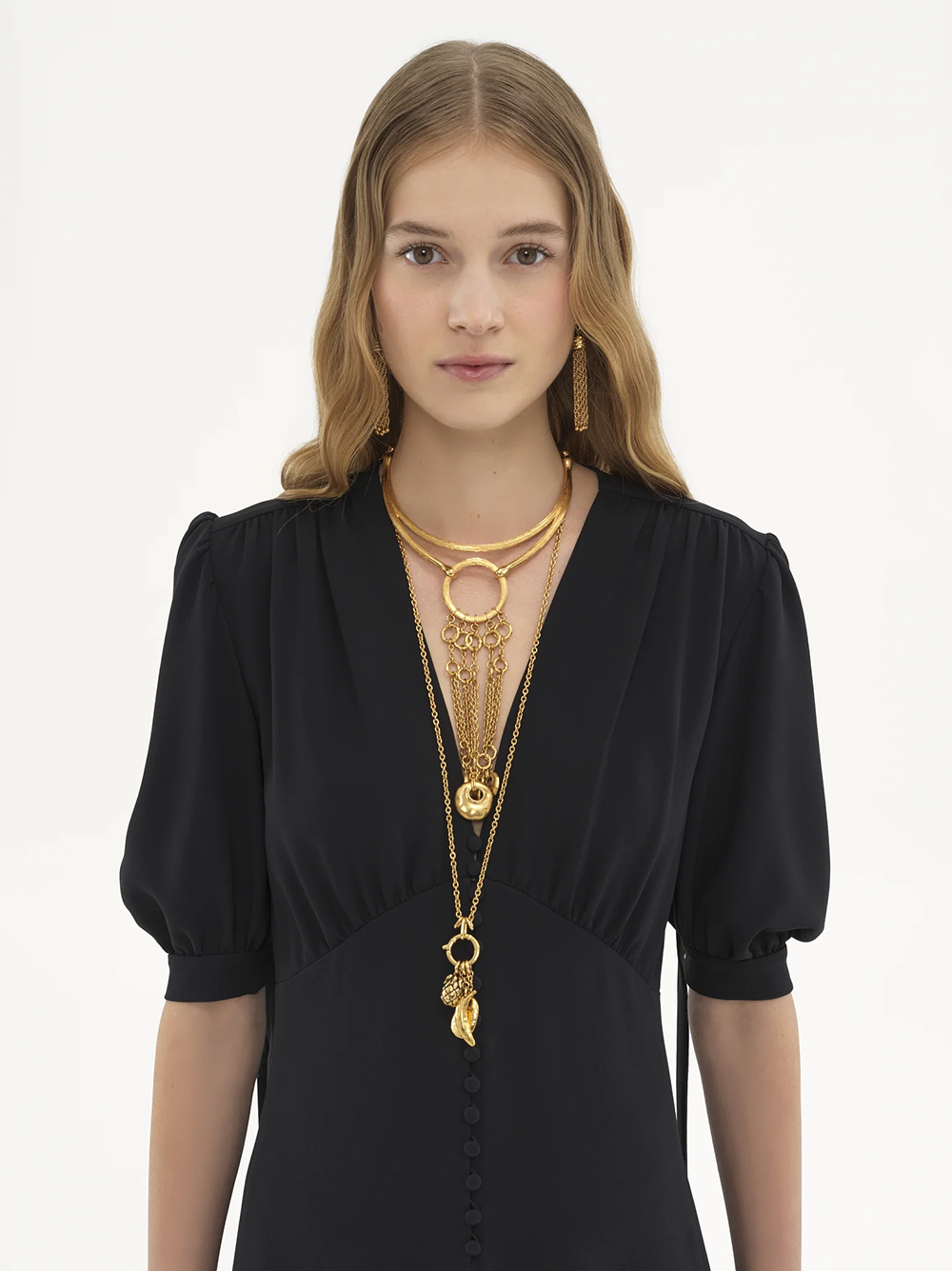 CHLOÉ Fluid V-Neck A-Line Dress with Puff Sleeves (Size 36)