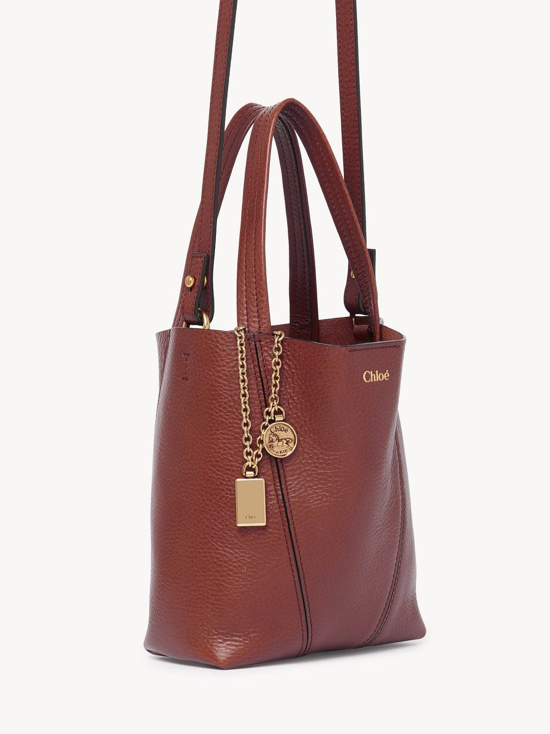 CHLOÉ Mini Spin Tote Handbag in Grained Leather