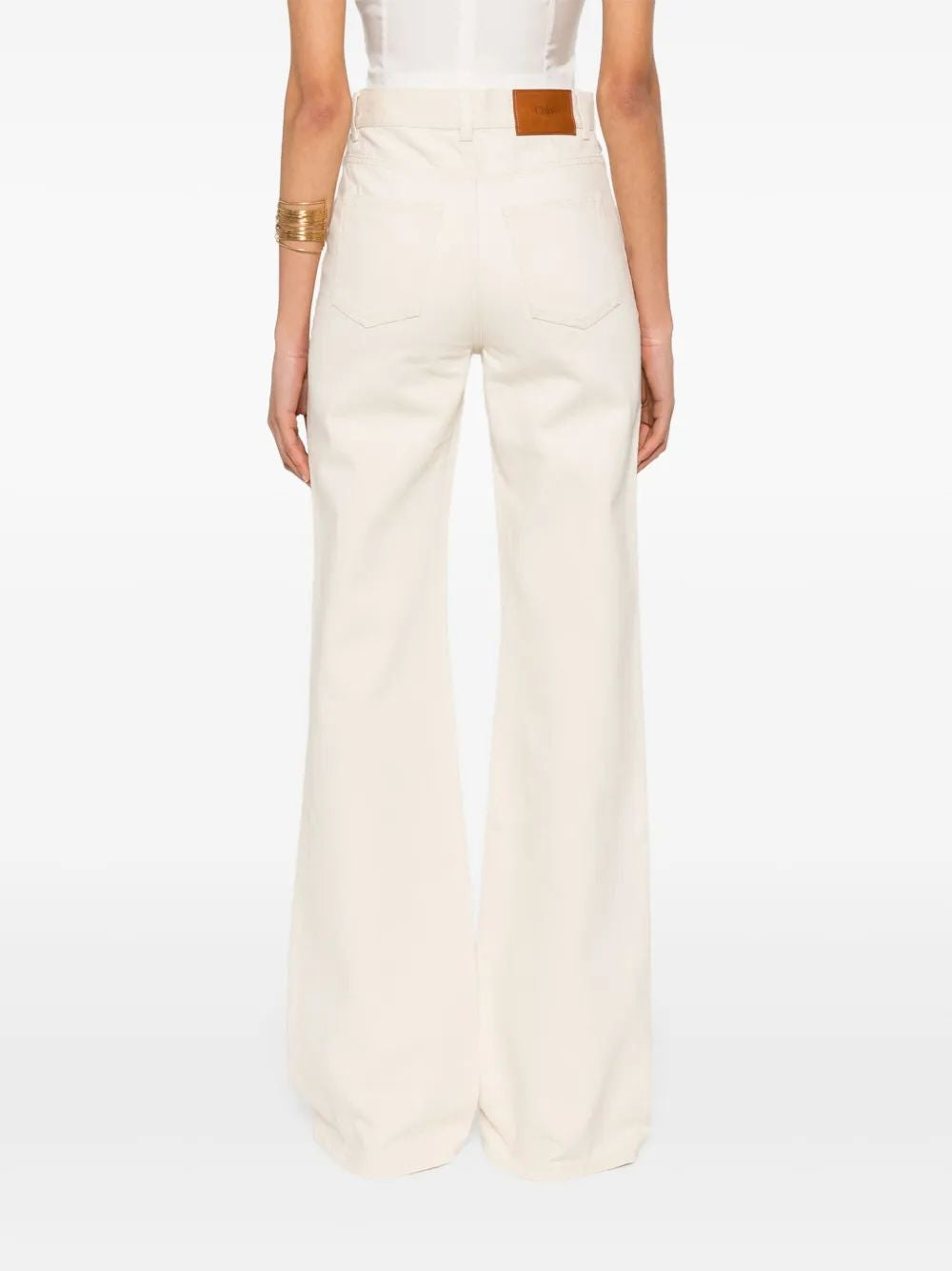 CHLOÉ Natural Jean Pants with Leather Label for Women