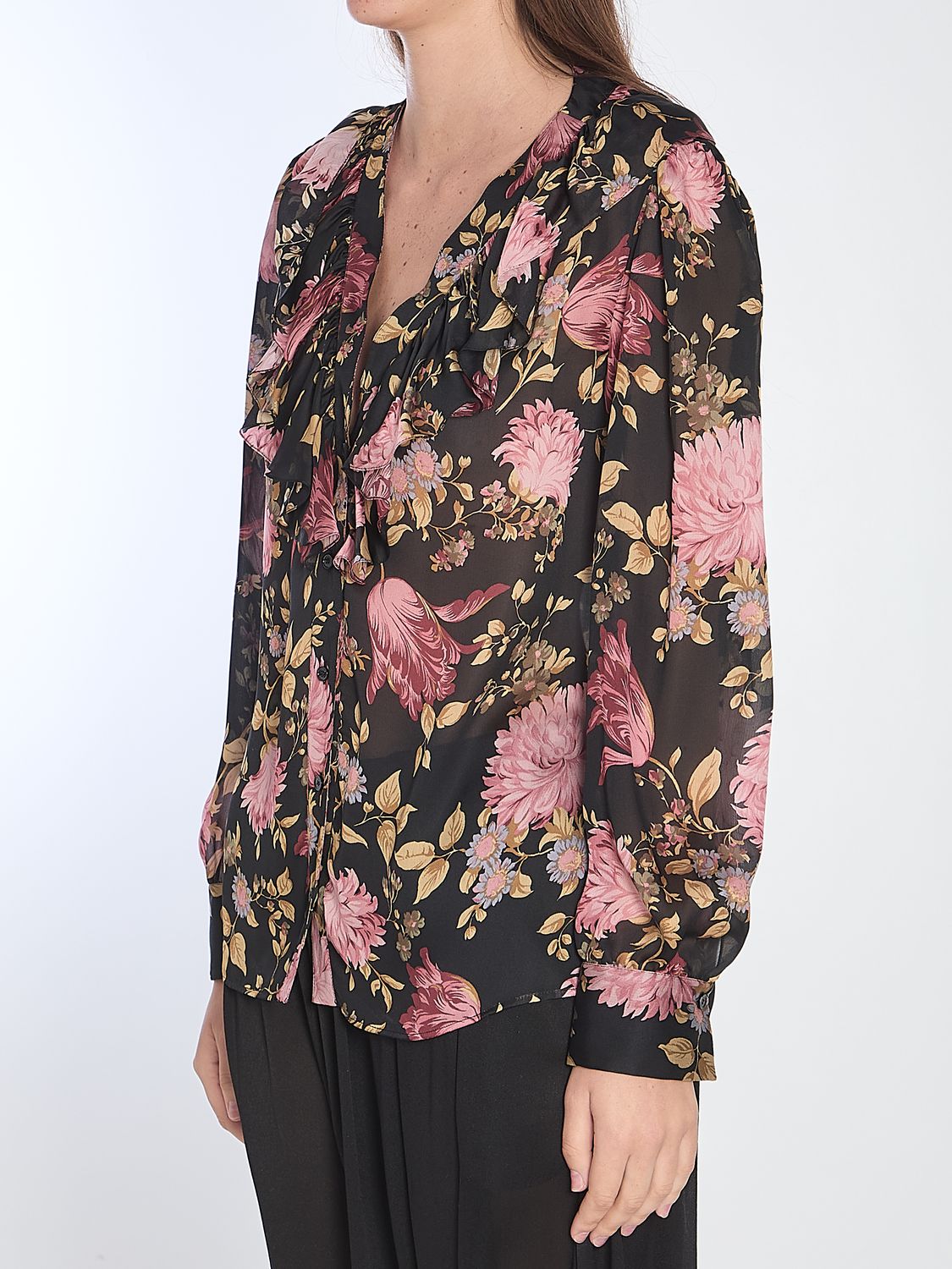 CHLOÉ Ruffled Blouse with Peony Print - Size 36