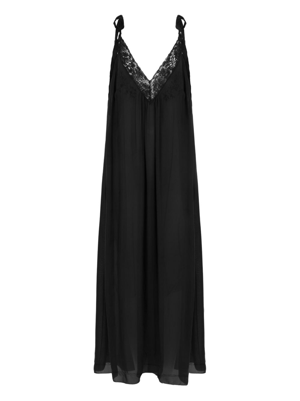 CHLOÉ Silk and Lace Long Dress with Tie Straps - Women’s Fashion