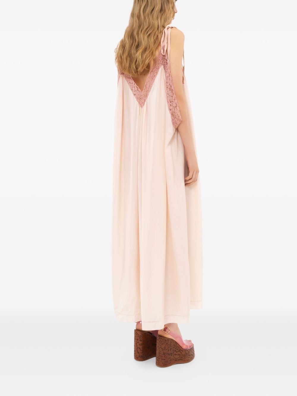 CHLOÉ Silk and Lace Dress with Tie Fastening V-Neck - Sleeveless
