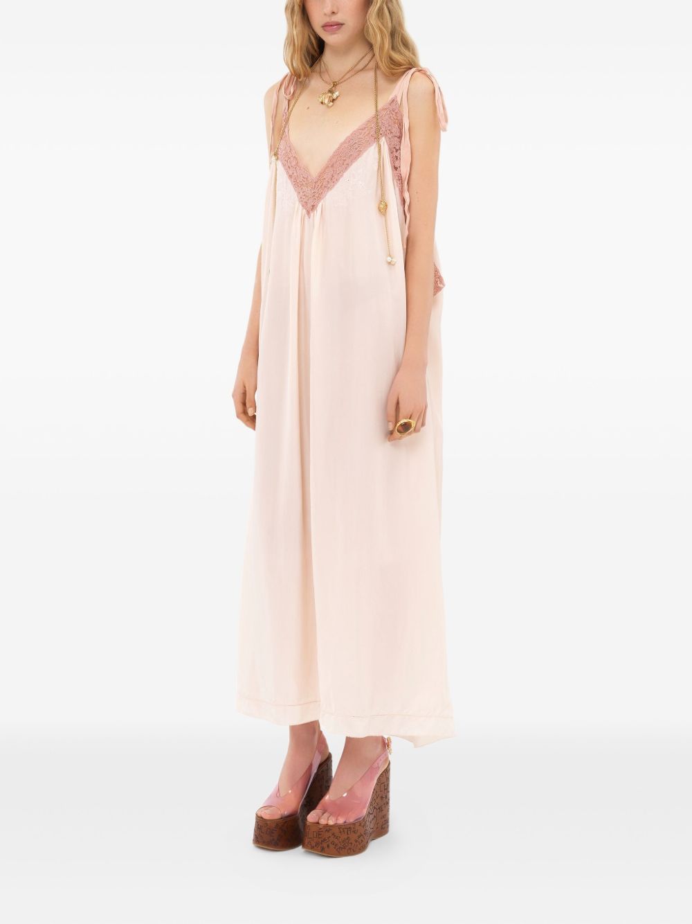 CHLOÉ Silk and Lace Dress with Tie Fastening V-Neck - Sleeveless