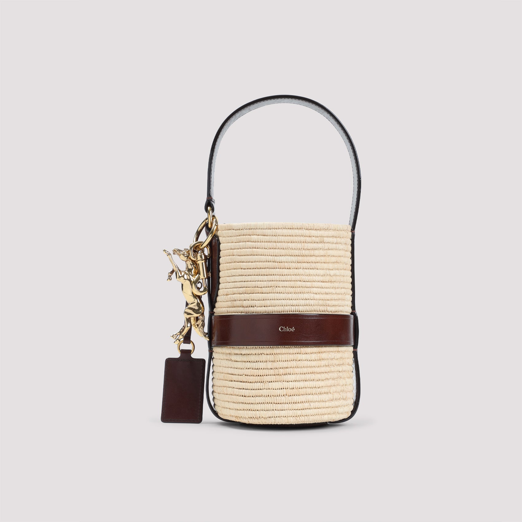 CHLOÉ Mini Two-Tone Raffia and Leather Bucket Handbag