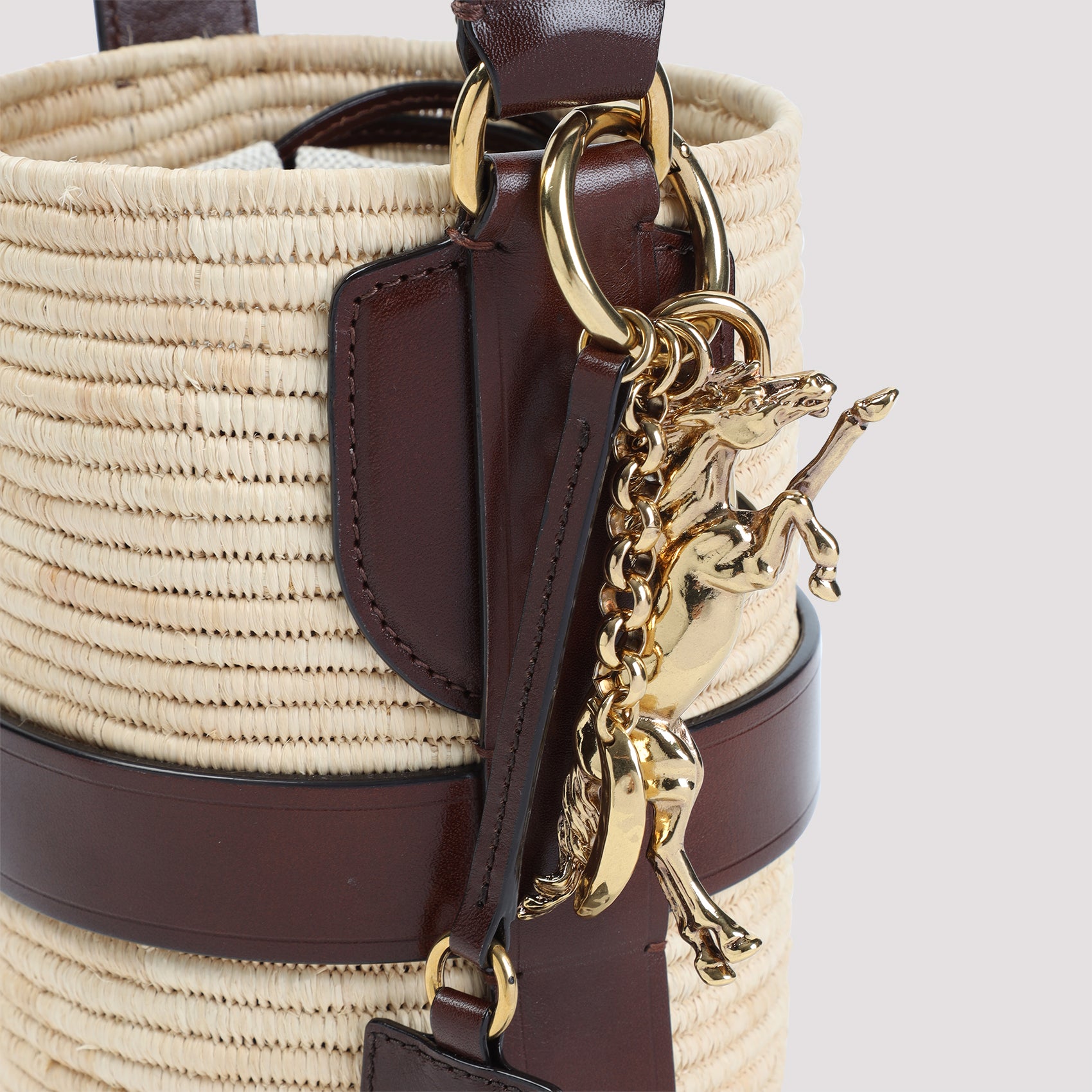 CHLOÉ Mini Two-Tone Raffia and Leather Bucket Handbag