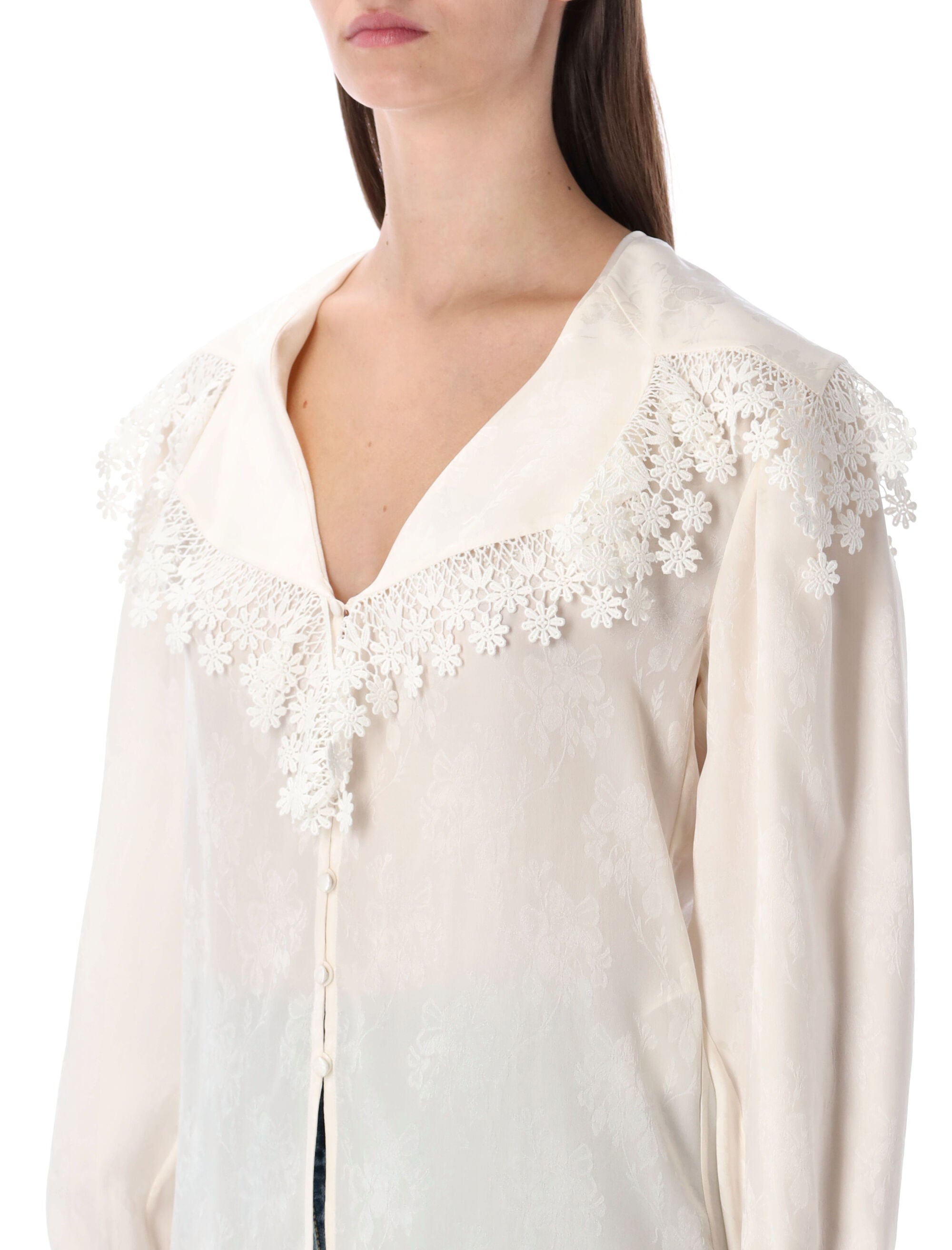 CHLOÉ Maxi Collar Silk Jacquard Blouse
