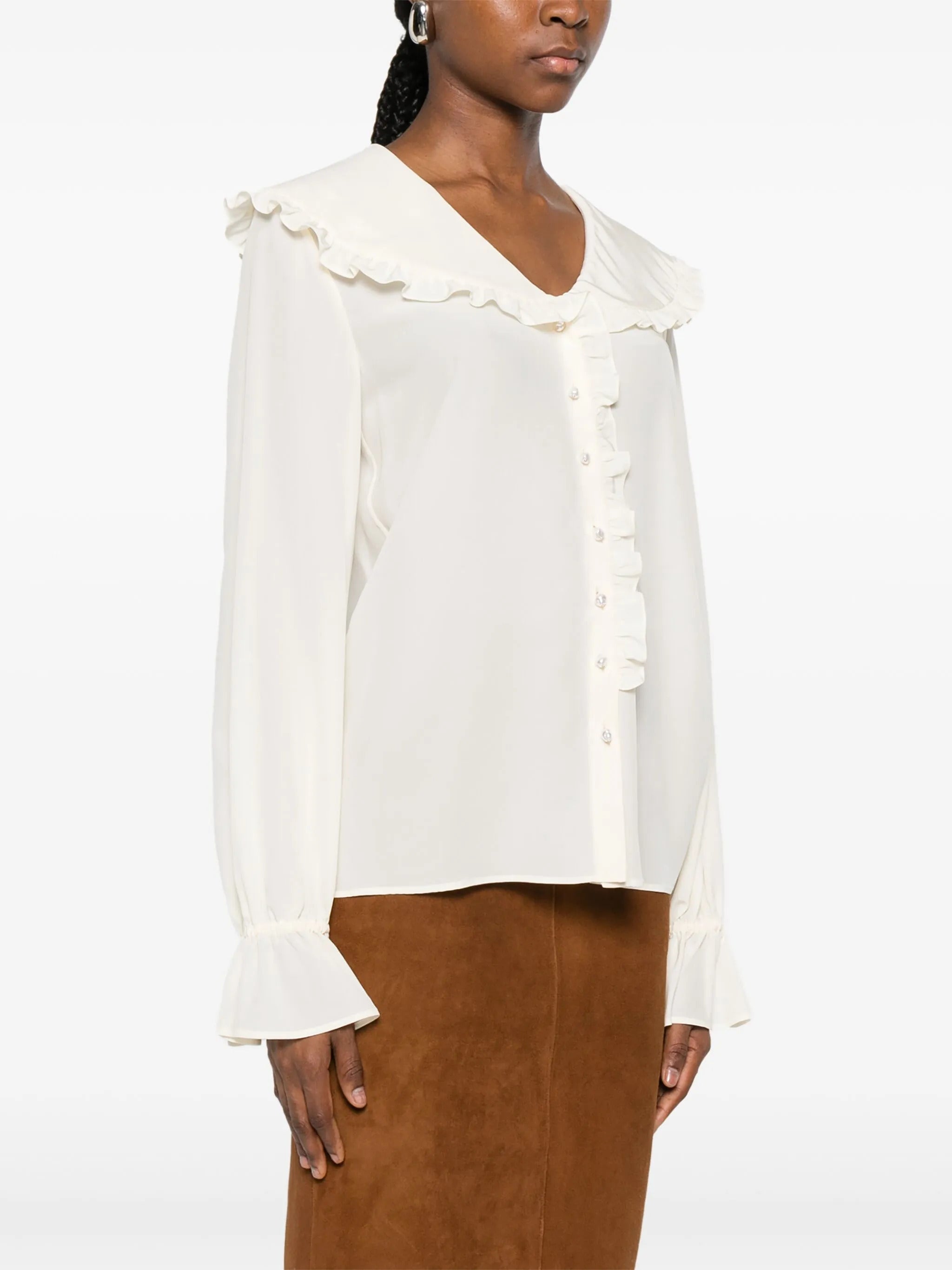 CHLOÉ Women's Long-Sleeved Mini Top with Gathered Ruffles