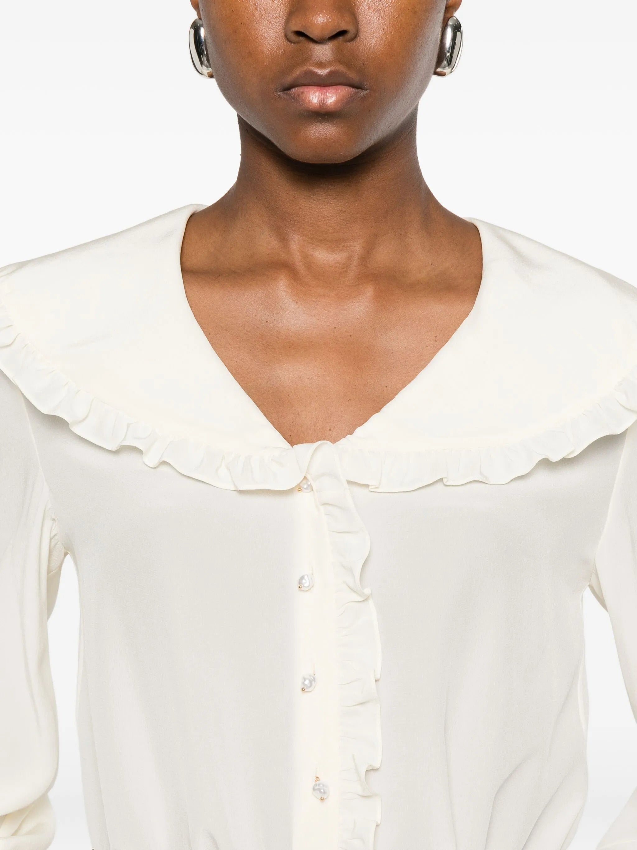 CHLOÉ Women's Long-Sleeved Mini Top with Gathered Ruffles
