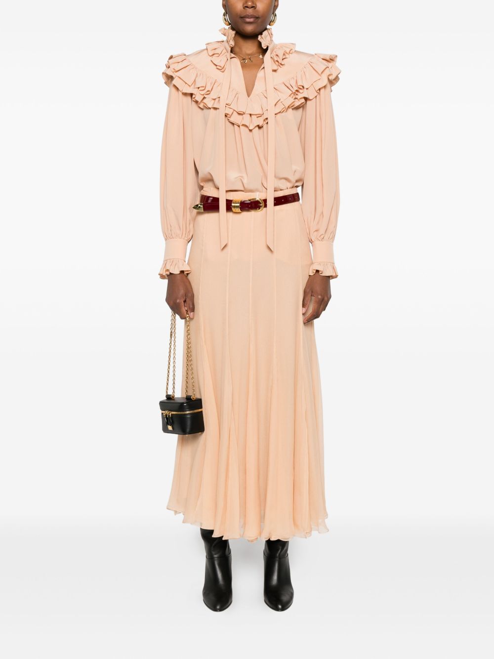 CHLOÉ Silk Long Skirt with Pleated Detailing - High Waisted A-Line